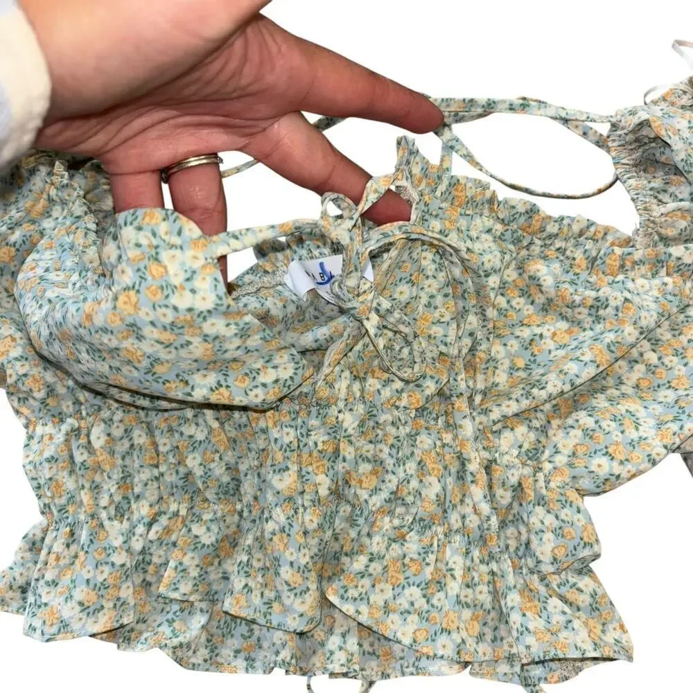 Mable Cottagecore Renaissance Peasant Floral Crop Top Women’s S Prairie Soft